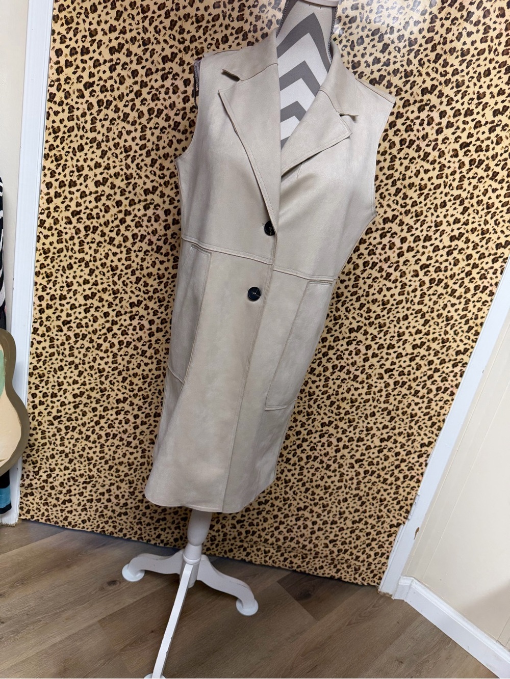 Truth Neutral Beige Faux-Leather Sleeveless Long Vest